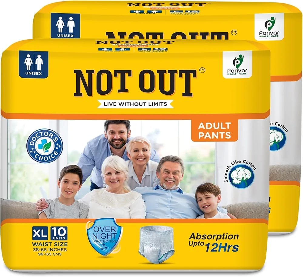 NOT OUT Overnight Protection 3D Core,Odour Control Up to 12-Hour Absorption Adult Pants- 10 Pcs/Pack
